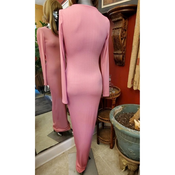 Women Maxi Dress Size M Pink Knit Long Sleeve Bodycon Stretch Stylish‎ Pullover - Picture 16 of 16